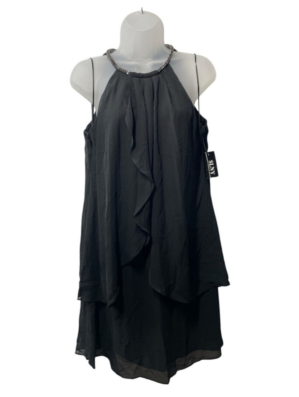 S.L. Fashions Women's Short Beaded Halter Neck Wedding Cocktail Gown 10 Black
